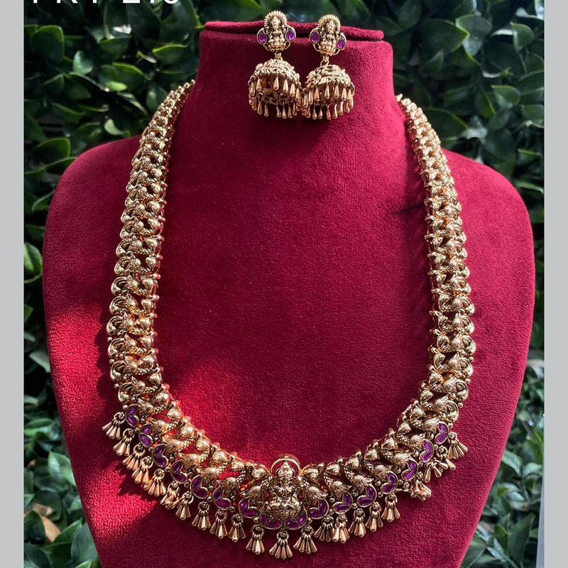 Prime Kundan Jewellery Gold Plated Pota Stone And Temple Long Necklace Set