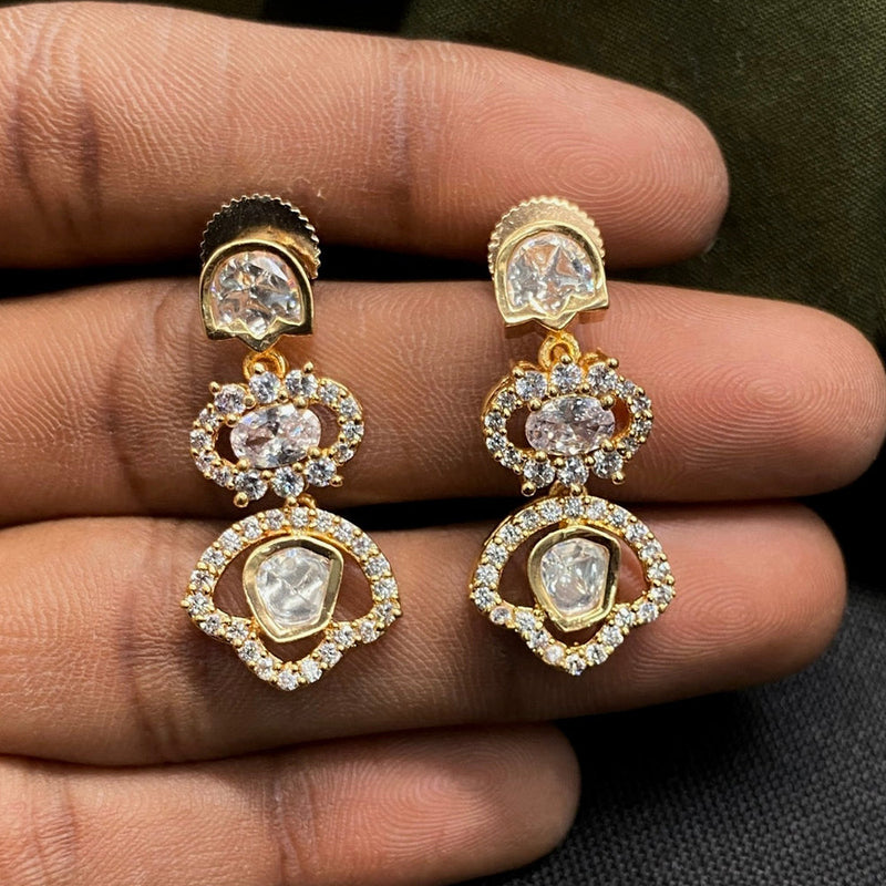 Prime Kundan Jewellery Gold Plated Polki Kundan Dangler Earrings