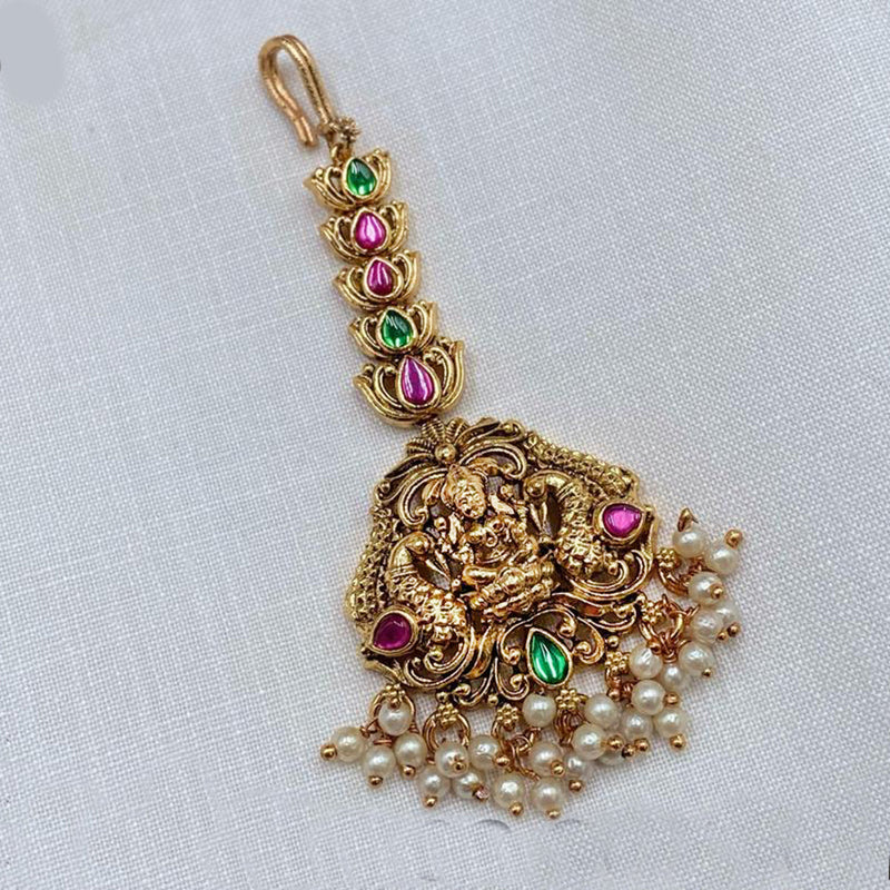 Prime Kundan Jewellery Gold Plated Pota Stone Temple Maangtikka