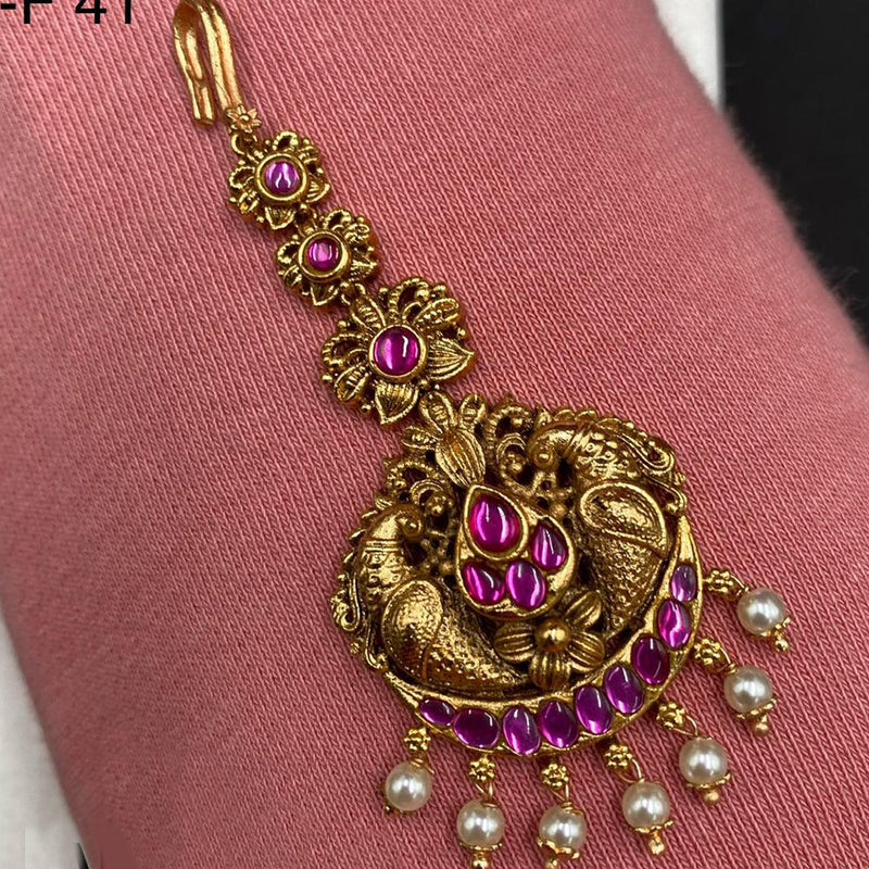 Prime Kundan Jewellery Gold Plated Pota Stone Maangtikka