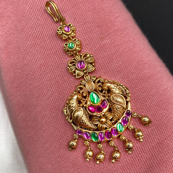 Prime Kundan Jewellery Gold Plated Pota Stone Maangtikka