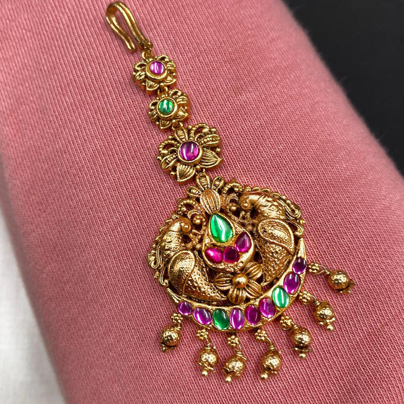 Prime Kundan Jewellery Gold Plated Pota Stone Maangtikka