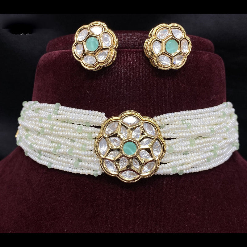 Royal Kundan Jewellery Gold Plated Polki Kundan And Pearls Choker Necklace Set