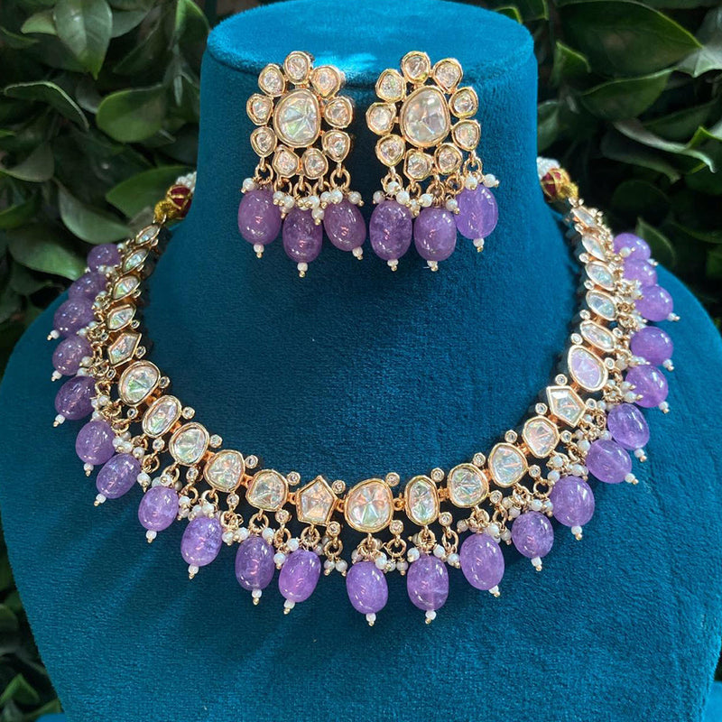 Royal Kundan Jewellery Gold Plated Polki Kundan And Beads Necklace Set