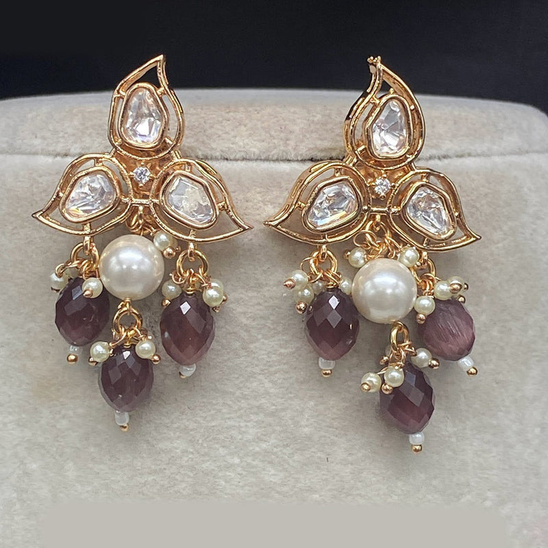 Prime Kundan Jewellery Gold Plated Polki Kundan Dangler Earrings