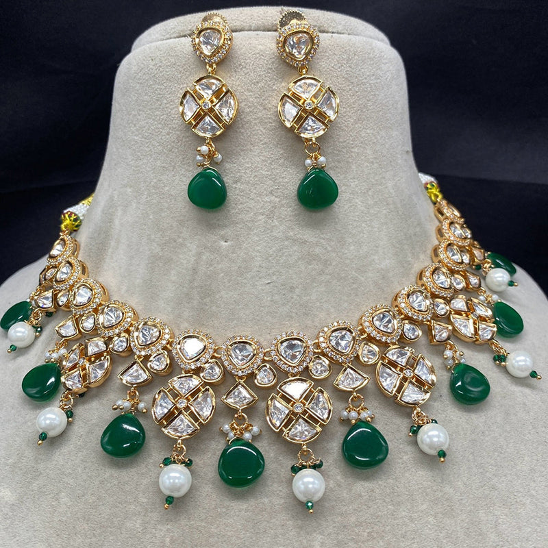 Royal Kundan Jewellery Gold Plated Polki Kundan And Beads Necklace Set