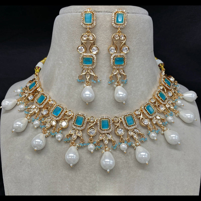 Royal Kundan Jewellery Gold Plated Polki Kundan And Beads Necklace Set