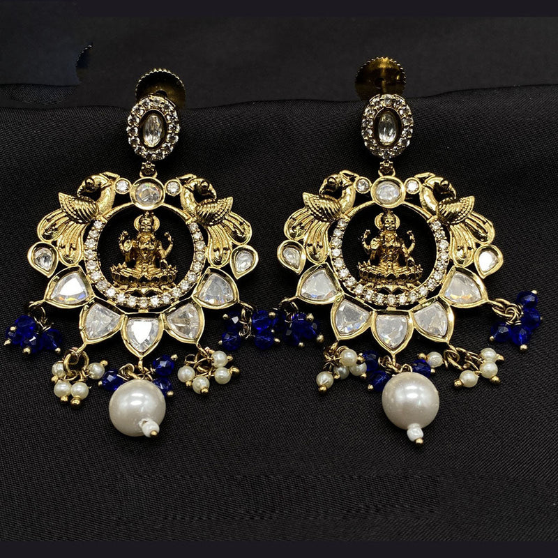 Royal Kundan Jewellery Gold Plated Polki Kundan And Pearls Temple Dangler Earrings