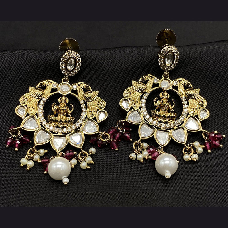 Royal Kundan Jewellery Gold Plated Polki Kundan And Pearls Temple Dangler Earrings