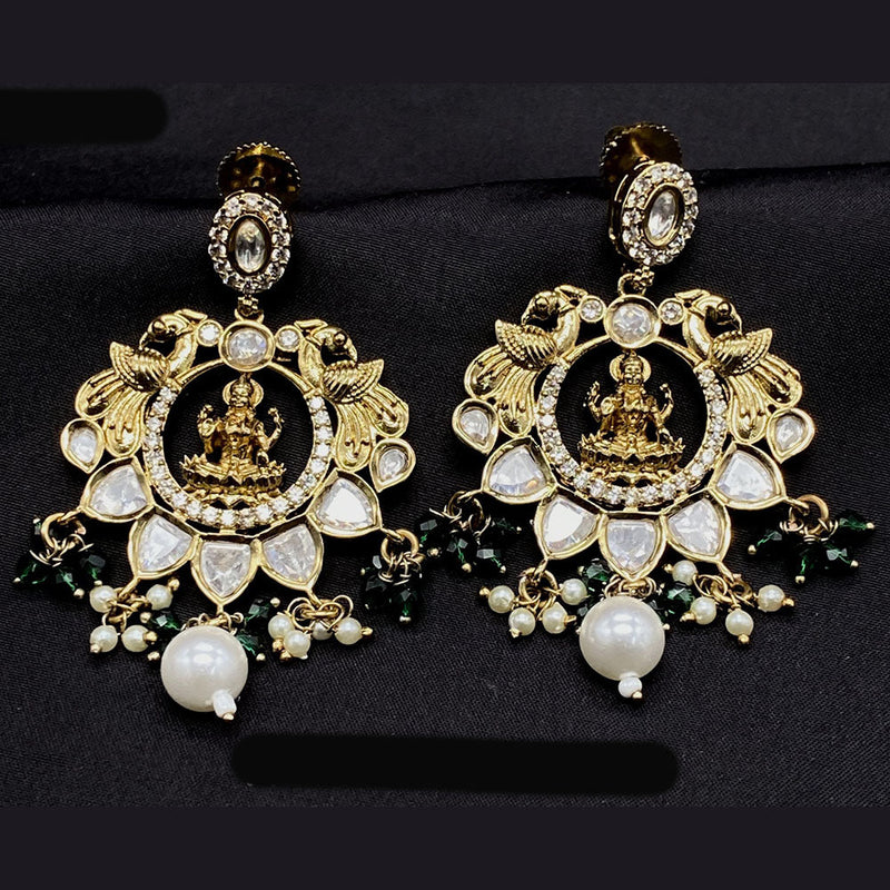 Royal Kundan Jewellery Gold Plated Polki Kundan And Pearls Temple Dangler Earrings