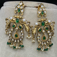 Royal Kundan Jewellery Gold Plated Polki Kundan And Pearls Dangler Earrings
