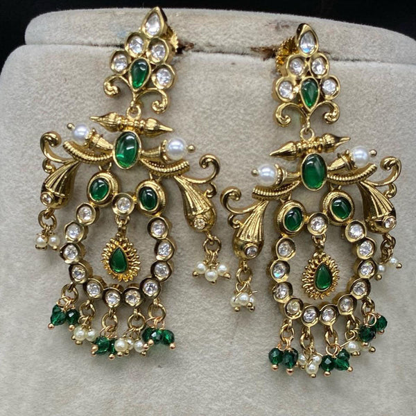 Royal Kundan Jewellery Gold Plated Polki Kundan And Pearls Dangler Earrings