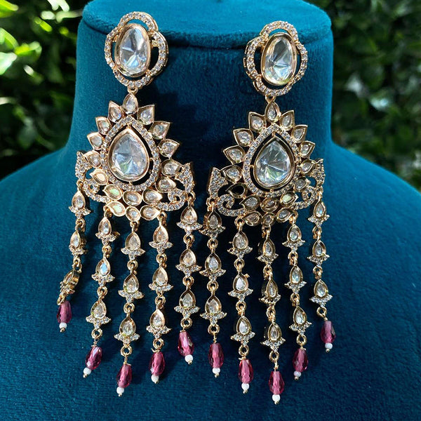 Royal Kundan Jewellery Gold Plated Polki Kundan And Beads Dangler Earrings