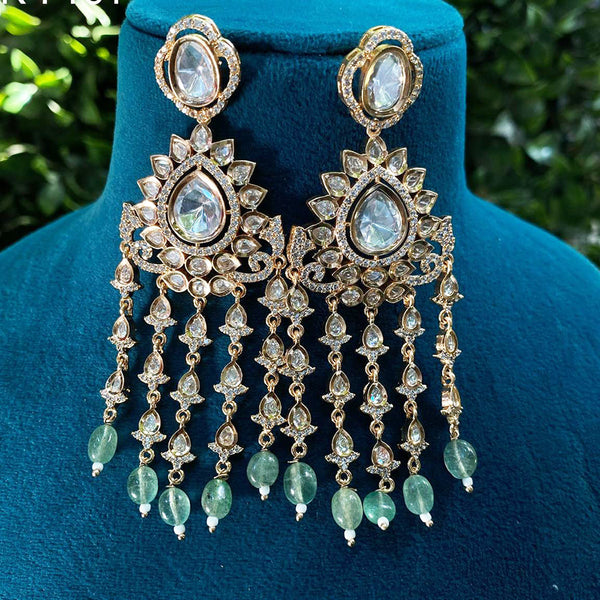 Royal Kundan Jewellery Gold Plated Polki Kundan And Beads Dangler Earrings