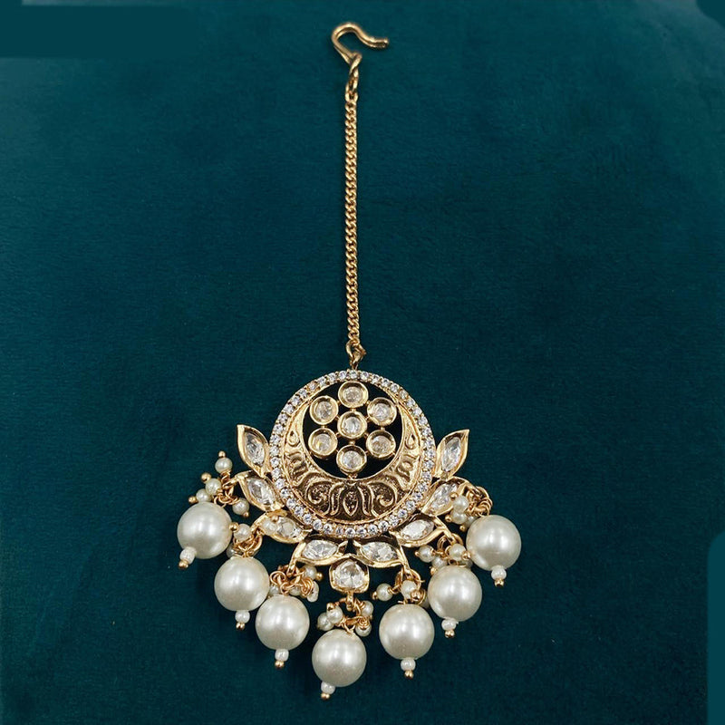 Prime Kundan Jewellery Gold Plated Polki Kundan And Beads Maangtikka