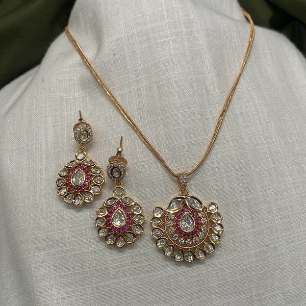 Prime Kundan Jewellery Gold Plated Polki Kundan Chain Pendent Set