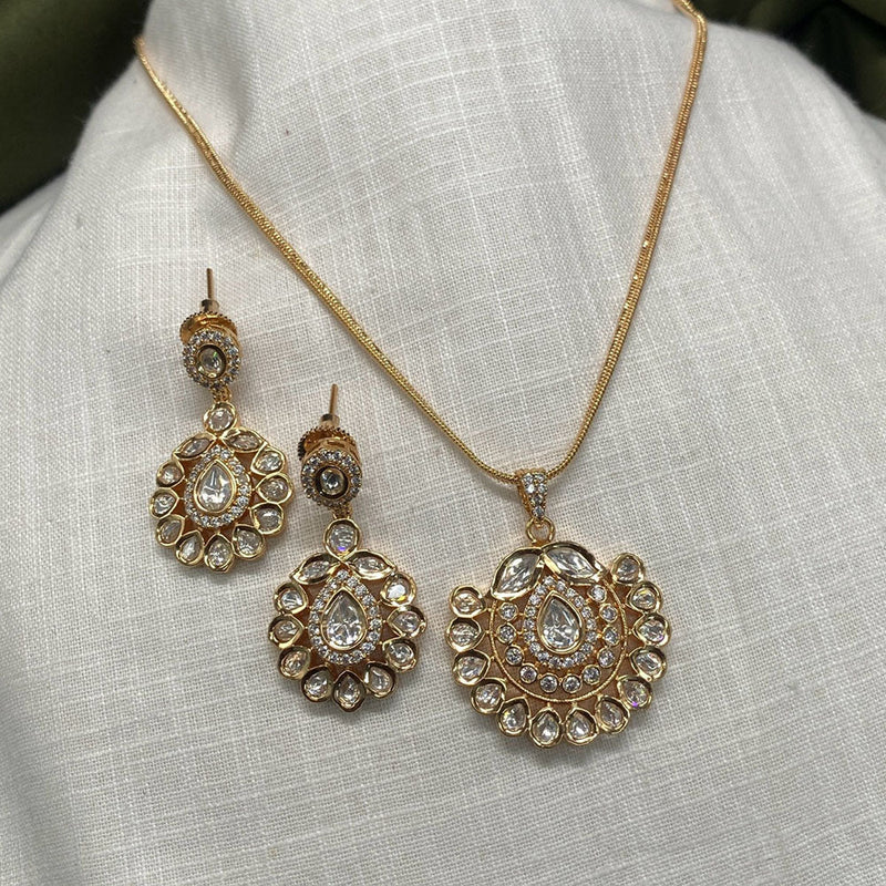 Prime Kundan Jewellery Gold Plated Polki Kundan Chain Pendent Set