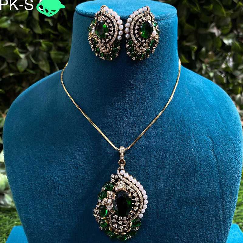 Prime Kundan Jewellery Gold Plated Crystal Stone Chain Pendent Set