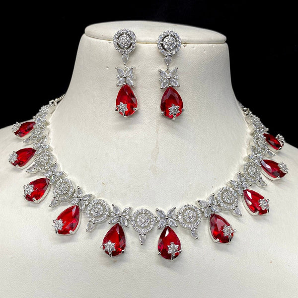 Prime Kundan Jewellery Silver Plated American Diamonds Necklace Set