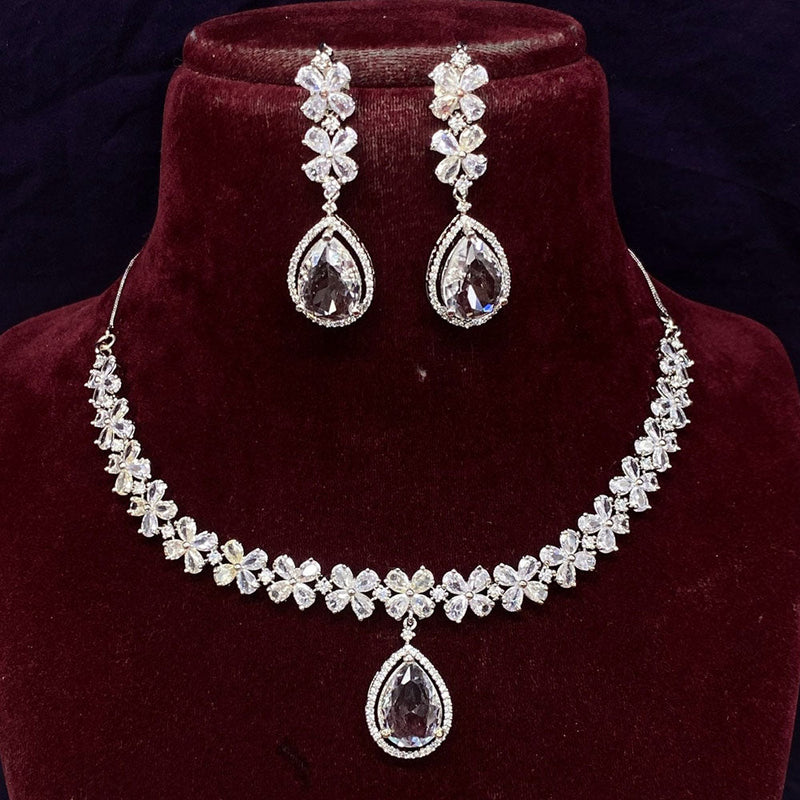 Prime Kundan Jewellery Silver Plated American Diamonds Necklace Set