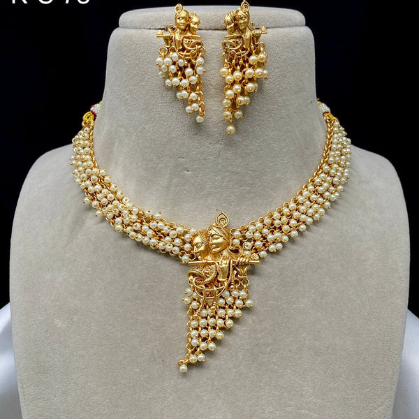 Prime Kundan Jewellery Gold Plated Pearls Temple Necklace Set