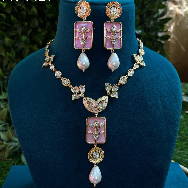 Prime Kundan Jewellery Gold Plated Polki Kundan Meenakari Necklace Set