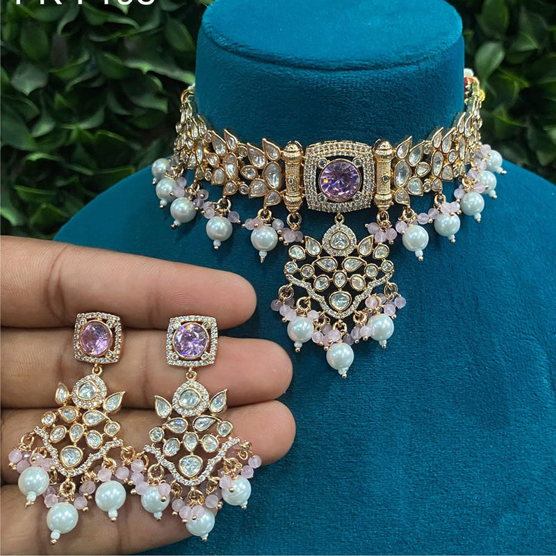 Prime Kundan Jewellery Gold Plated Polki Kundan And Pearls Choker Necklace Set