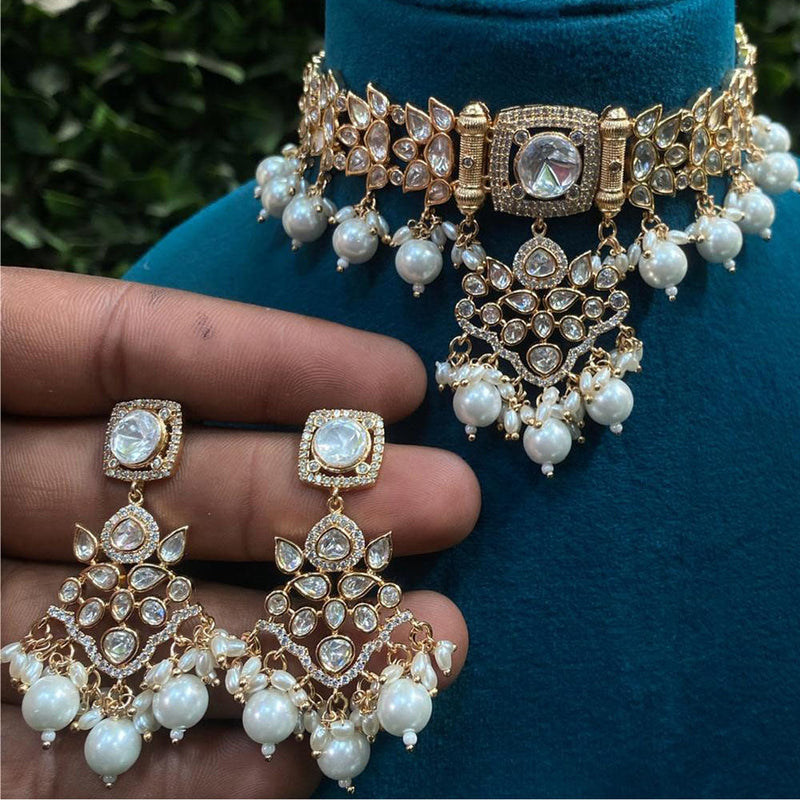 Prime Kundan Jewellery Gold Plated Polki Kundan And Pearls Choker Necklace Set