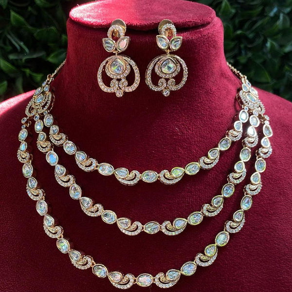 Prime Kundan Jewellery Gold Plated Polki Kundan Multi Layer Necklace Set