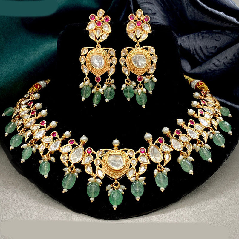 Prime Kundan Jewellery Gold Plated Polki Kundan And Beads Choker Necklace Set