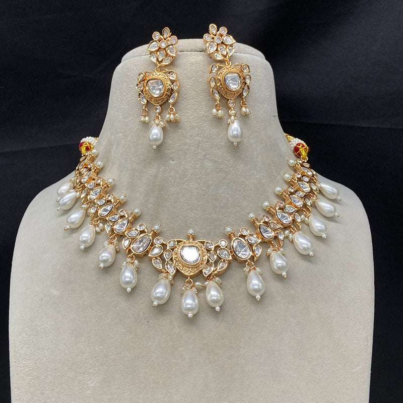 Prime Kundan Jewellery Gold Plated Polki Kundan And Beads Choker Necklace Set