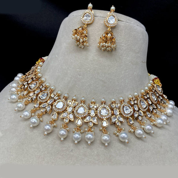 Prime Kundan Jewellery Gold Plated Polki Kundan And Pearls Choker Necklace Set