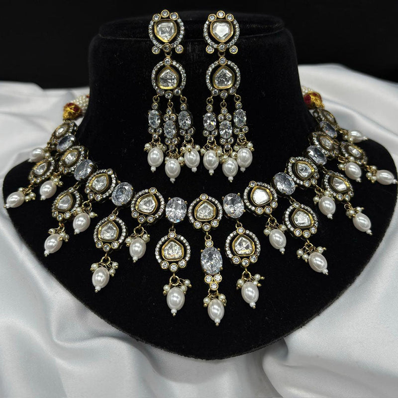 Prime Kundan Jewellery Gold Plated Polki Kundan And Pearls Choker Necklace Set