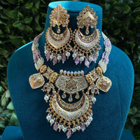 Royal Kundan Jewellery Gold Plated Polki Kundan And Pearls Meenakari Necklace Set