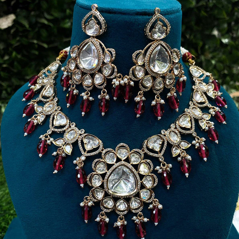 Prime Kundan Jewellery Gold Plated Polki Kundan And Beads Necklace Set