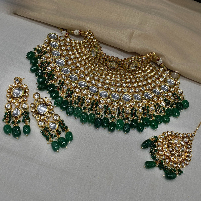 Prime Kundan Jewellery Gold Plated Kundan Stone Pearls And Beads Necklace Set