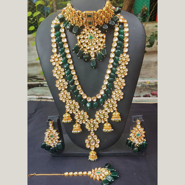 Prime Kundan Jewellery Gold Plated Kundan Stone And Beads Double Necklace Set