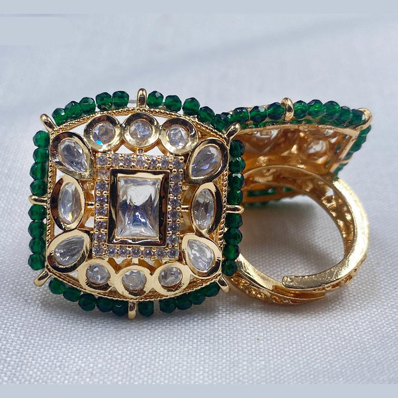 Royal Kundan Jewellery Gold Plated Polki Kundan And Pearls Finger Ring