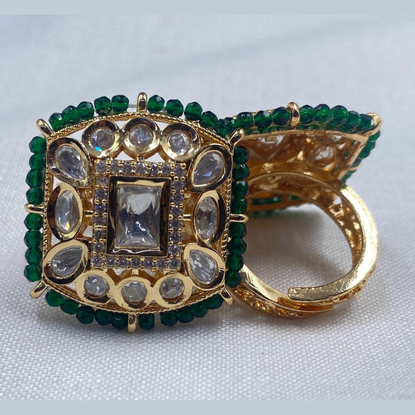 Royal Kundan Jewellery Gold Plated Polki Kundan And Pearls Finger Ring