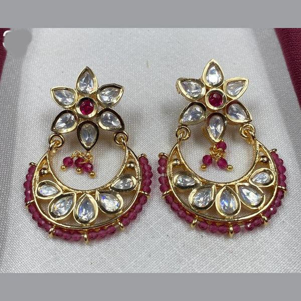 Royal Kundan Jewellery Gold Plated Polki Kundan And Pearls Dangler Earrings