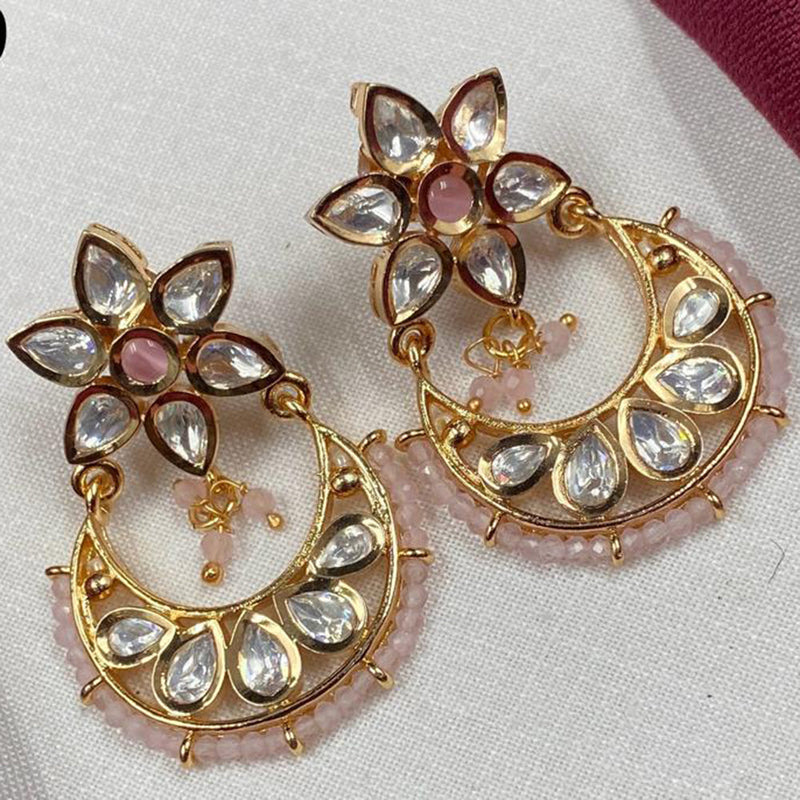 Royal Kundan Jewellery Gold Plated Polki Kundan And Pearls Dangler Earrings