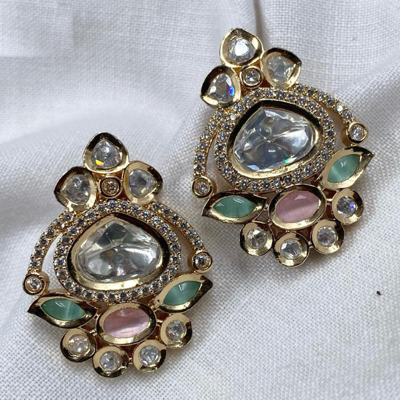 Royal Kundan Jewellery Gold Plated Polki Kundan Stud Earrings