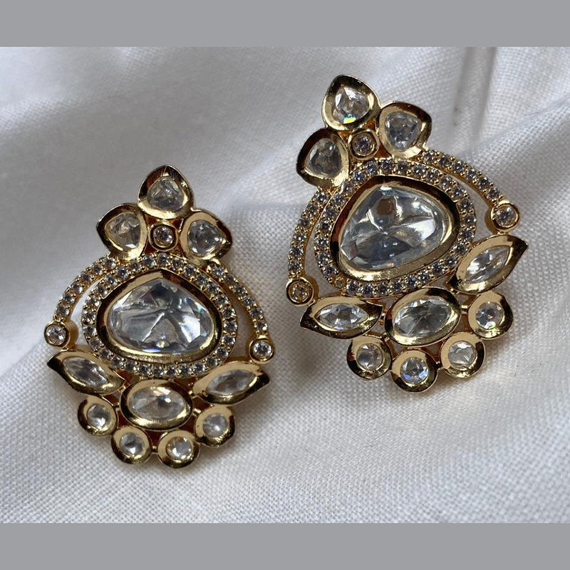 Royal Kundan Jewellery Gold Plated Polki Kundan Stud Earrings