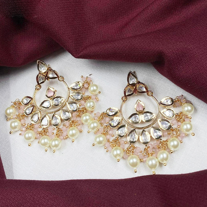 Royal Kundan Jewellery Gold Plated Polki Kundan And Pearls Dangler Earrings