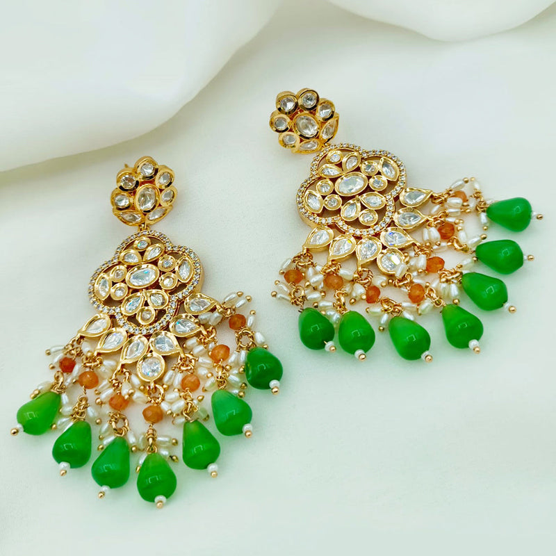 Royal Kundan Jewellery Gold Plated Polki Kundan And Pearls Dangler Earrings