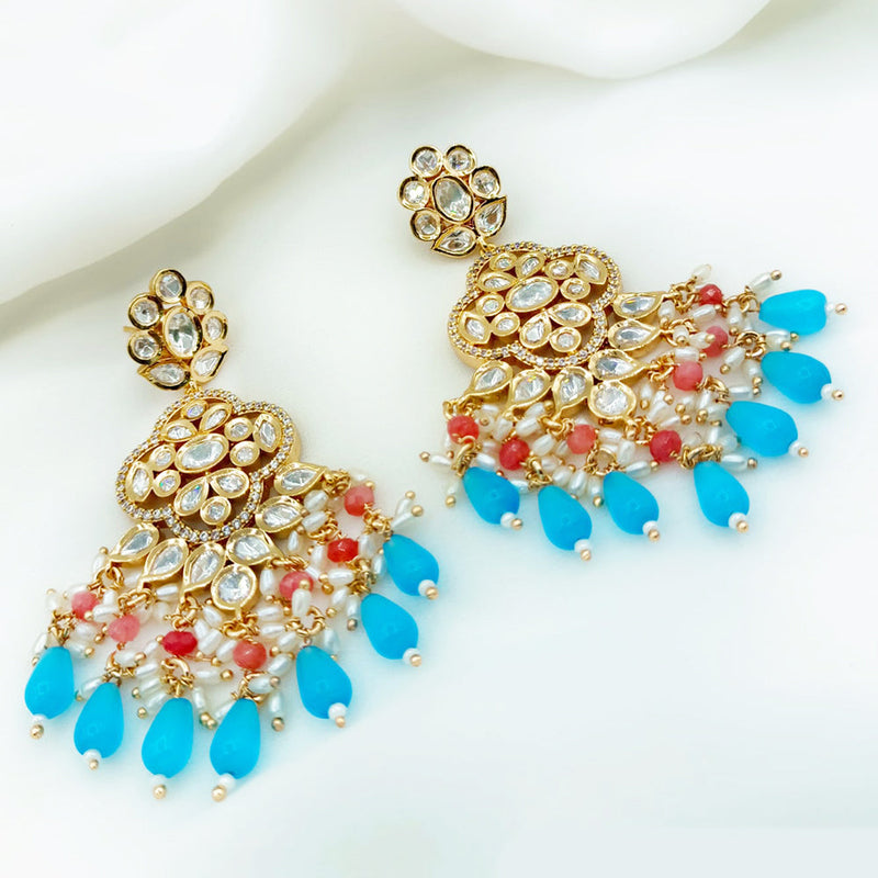 Royal Kundan Jewellery Gold Plated Polki Kundan And Pearls Dangler Earrings