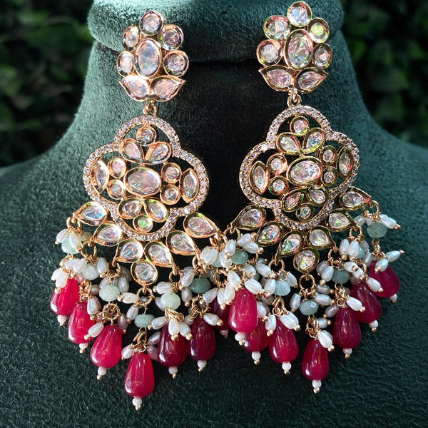 Royal Kundan Jewellery Gold Plated Polki Kundan And Pearls Dangler Earrings