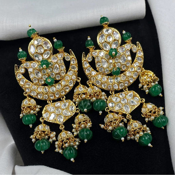 Royal Kundan Jewellery Gold Plated Polki Kundan And Pearls Dangler Earrings