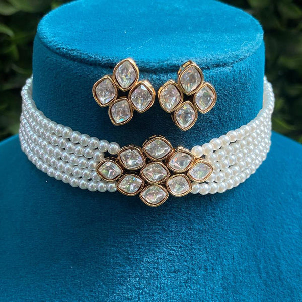 Royal Kundan Jewellery Gold Plated Polki Kundan And Pearls Choker Necklace Set