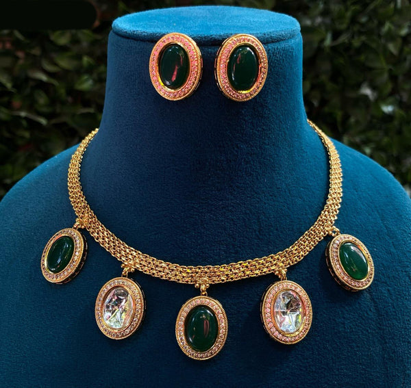 Royal Kundan Jewellery Gold Plated Crystal Stone Necklace Set